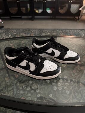 Kids Black and White Low-Top Sneakers with Contrast Swoosh